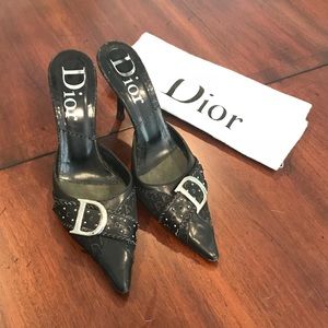 Authentic Black Dior Heel Mules Silver D size 36